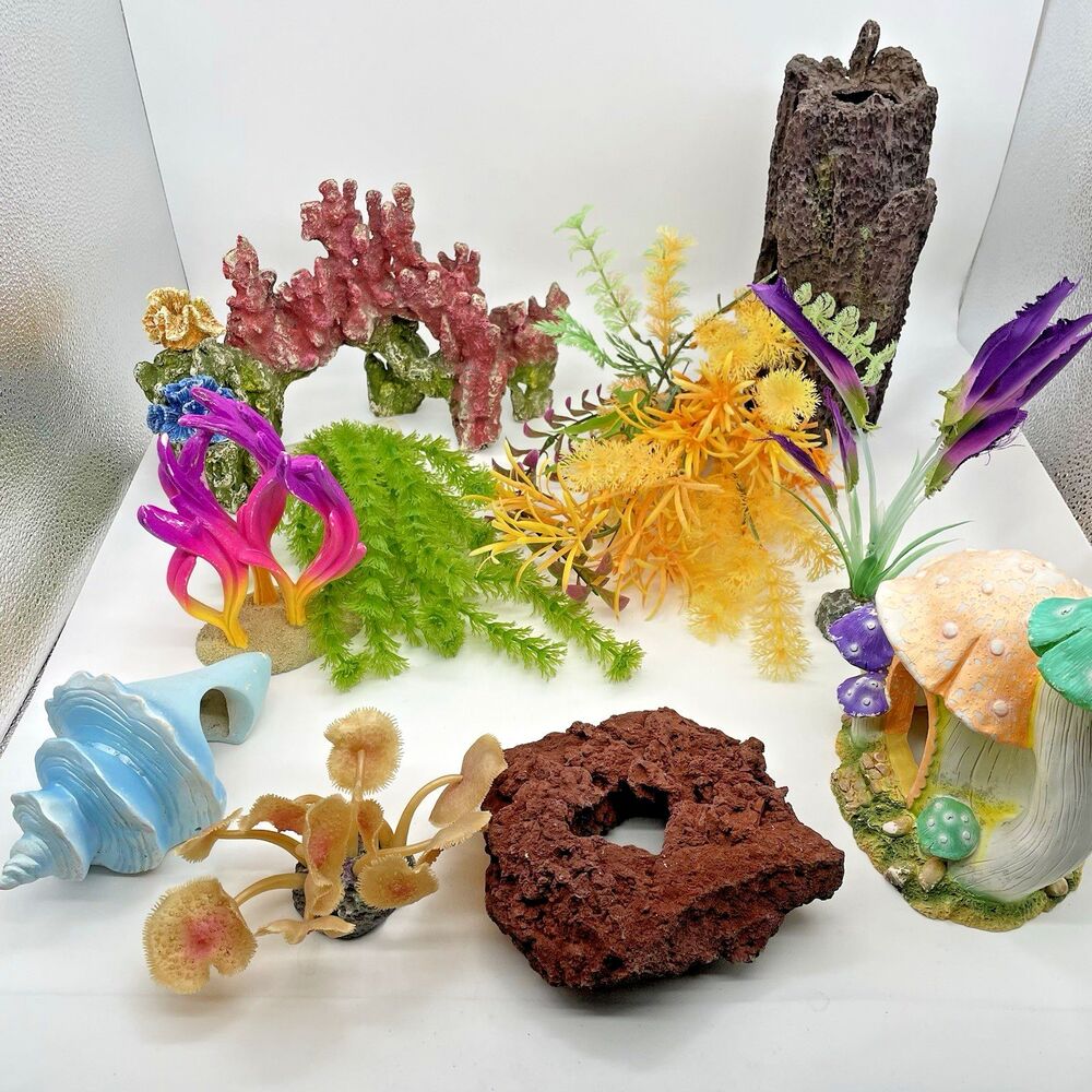 Fish Tank Aquarium Decorations/ Accessories Lot of 10 Colorful Ceramics Grasses